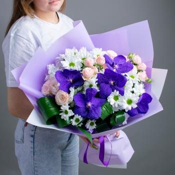 Букет Букет Синих Орхидей с хризантемой